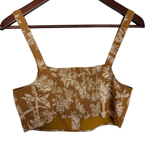 American Eagle Palm Tree Leaf Mustard Cotton Linen Crop Tank Top Women's Small - Picture 5 of 5